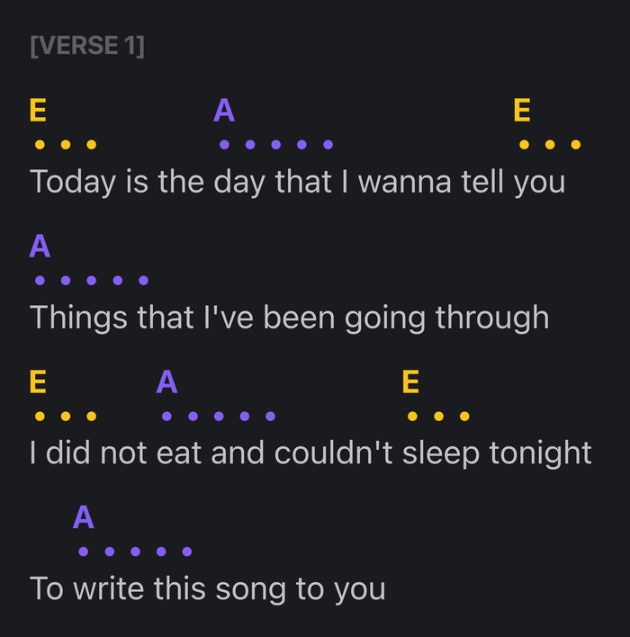 Not Transposed Chordsheet - Dark Mode
