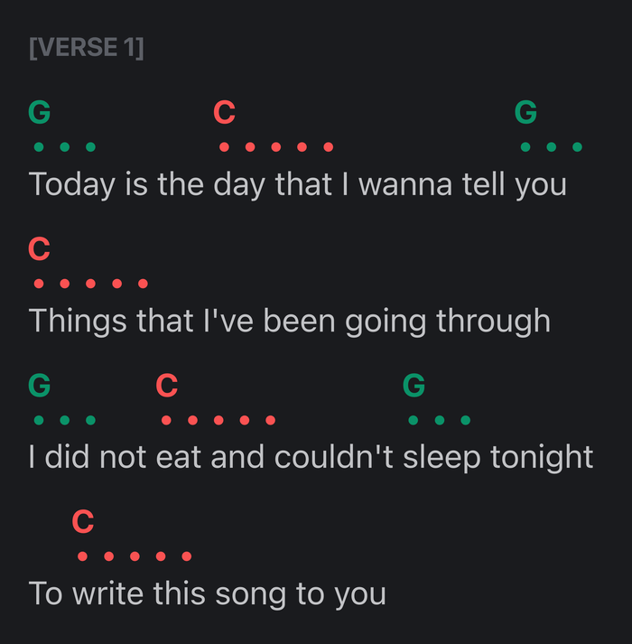 Transposed Chordsheet - Dark Mode